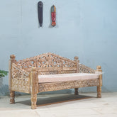 Mughal Garden Hand Carved Balinese Daybed Limewash 150x60x80 cm